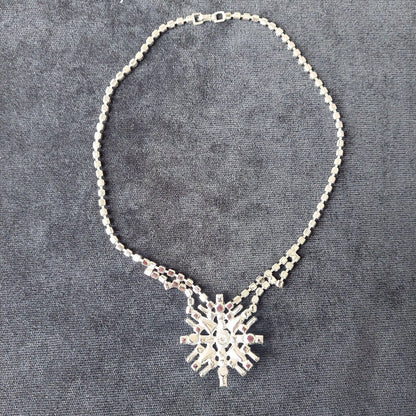 1930s Jay Flex Sterling Drop Necklace w. Austrian Crystals