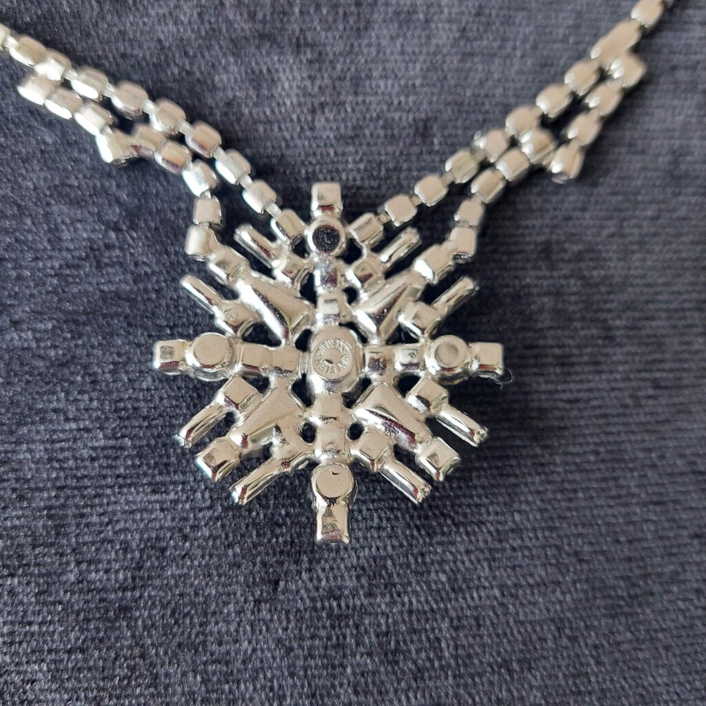 1930s Jay Flex Sterling Drop Necklace w. Austrian Crystals