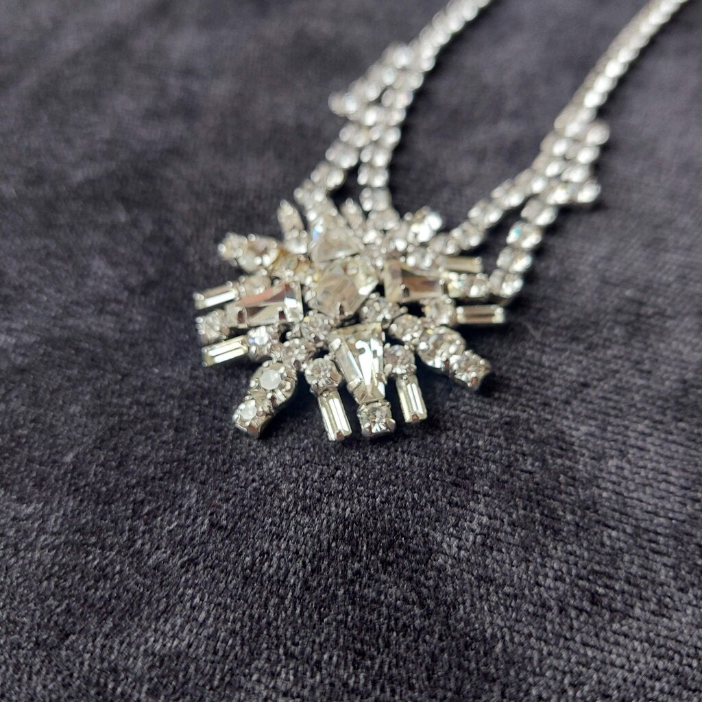 1930s Jay Flex Sterling Drop Necklace w. Austrian Crystals