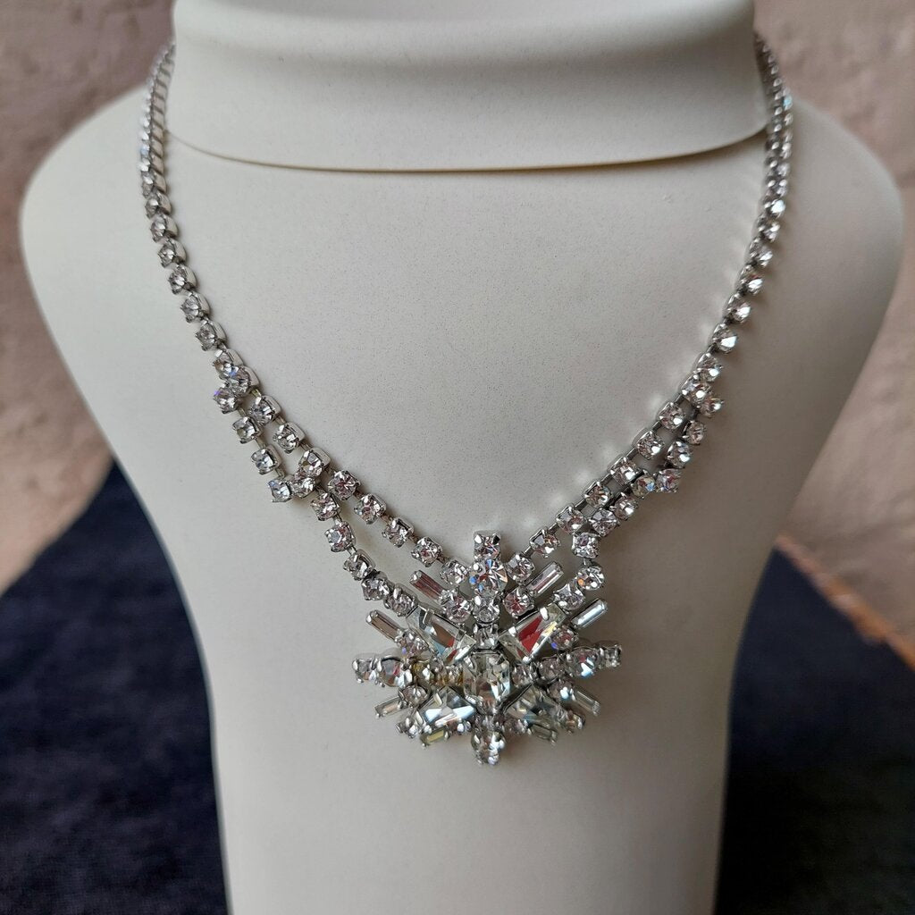 1930s Jay Flex Sterling Drop Necklace w. Austrian Crystals