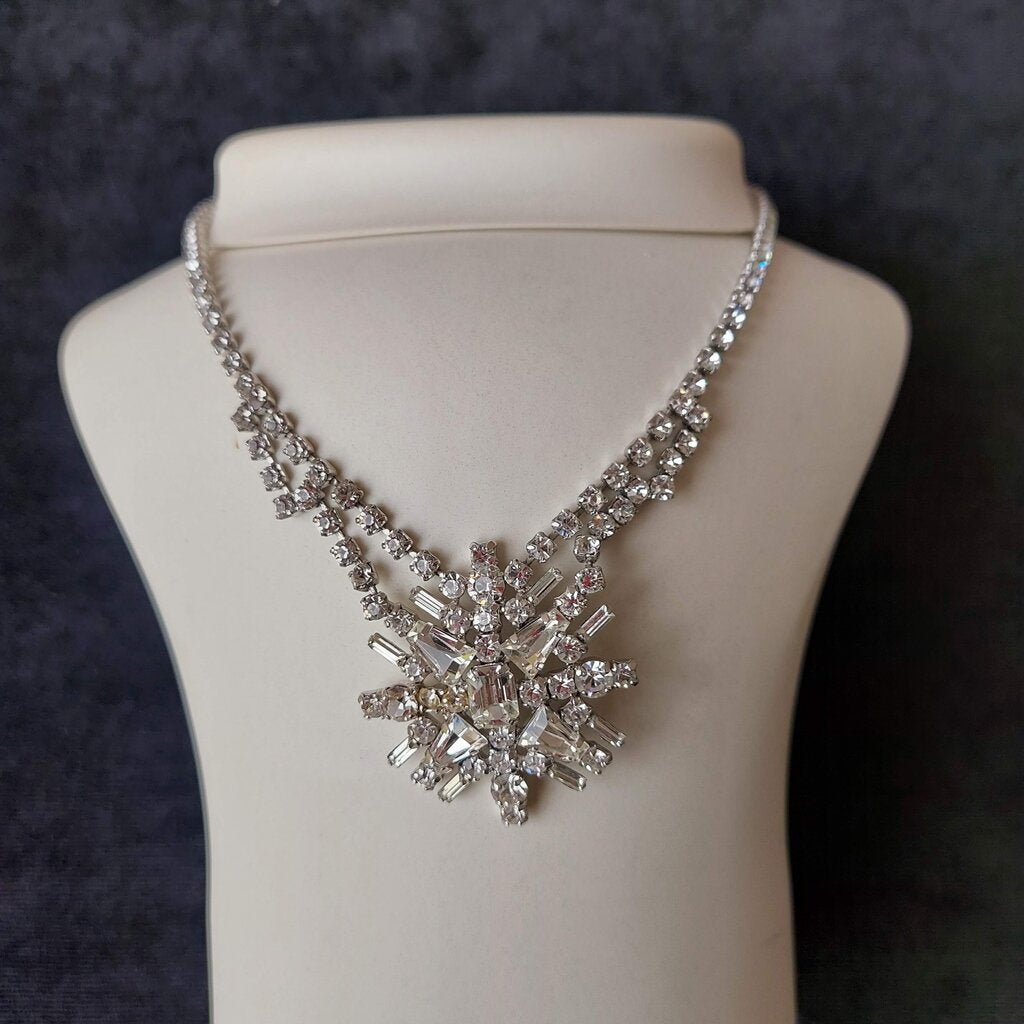 1930s Jay Flex Sterling Drop Necklace w. Austrian Crystals