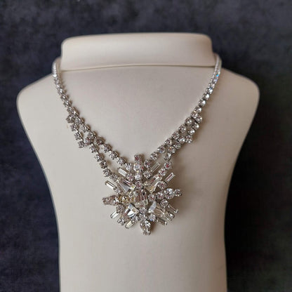 1930s Jay Flex Sterling Drop Necklace w. Austrian Crystals