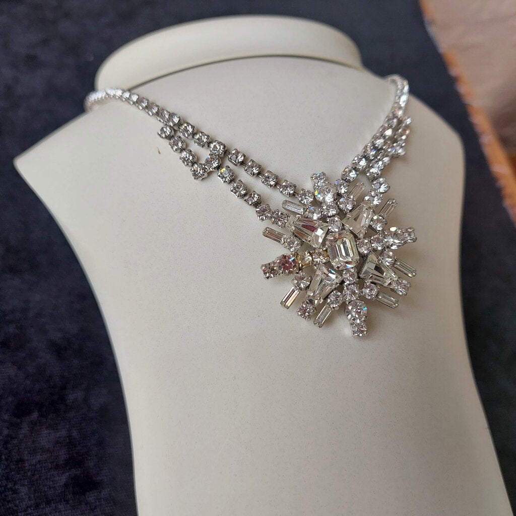 1930s Jay Flex Sterling Drop Necklace w. Austrian Crystals