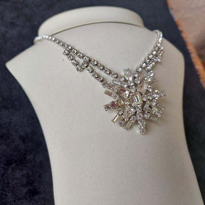 1930s Jay Flex Sterling Drop Necklace w. Austrian Crystals