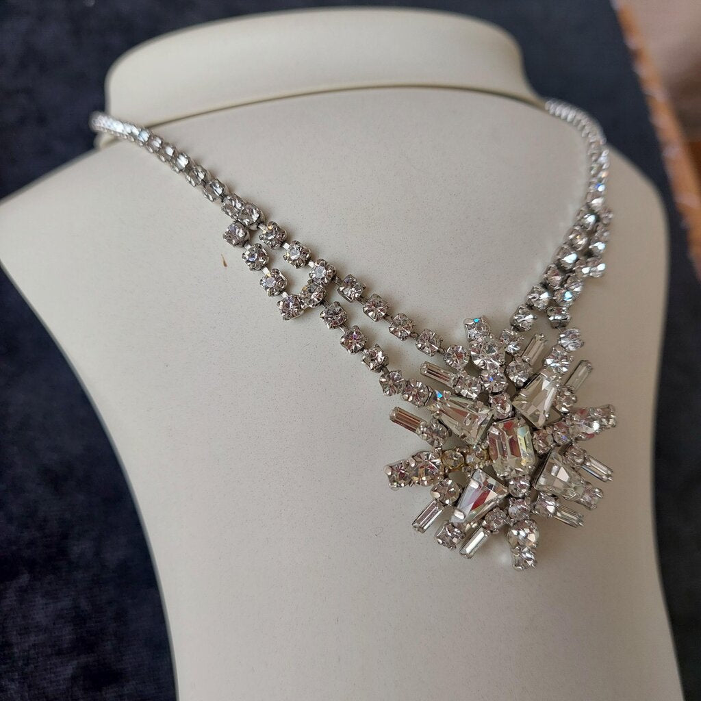 1930s Jay Flex Sterling Drop Necklace w. Austrian Crystals