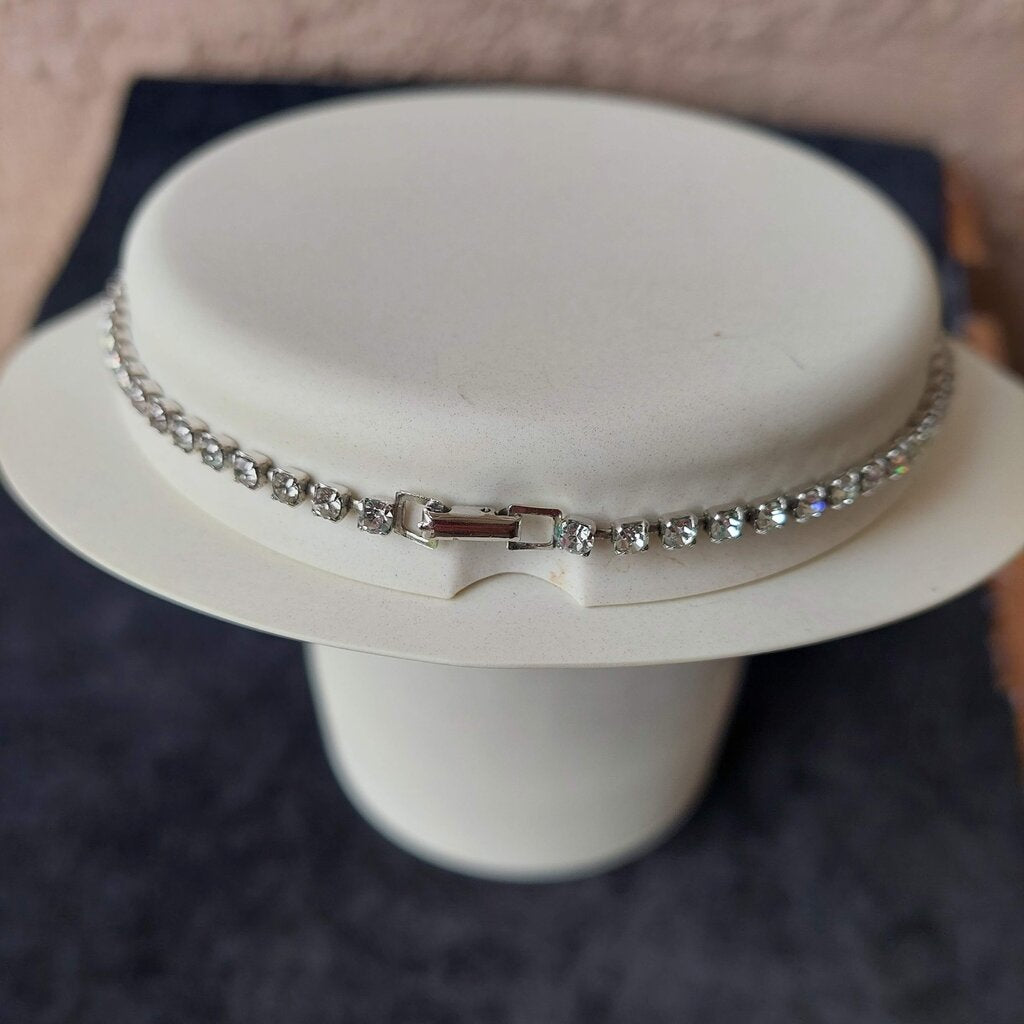 1930s Jay Flex Sterling Drop Necklace w. Austrian Crystals