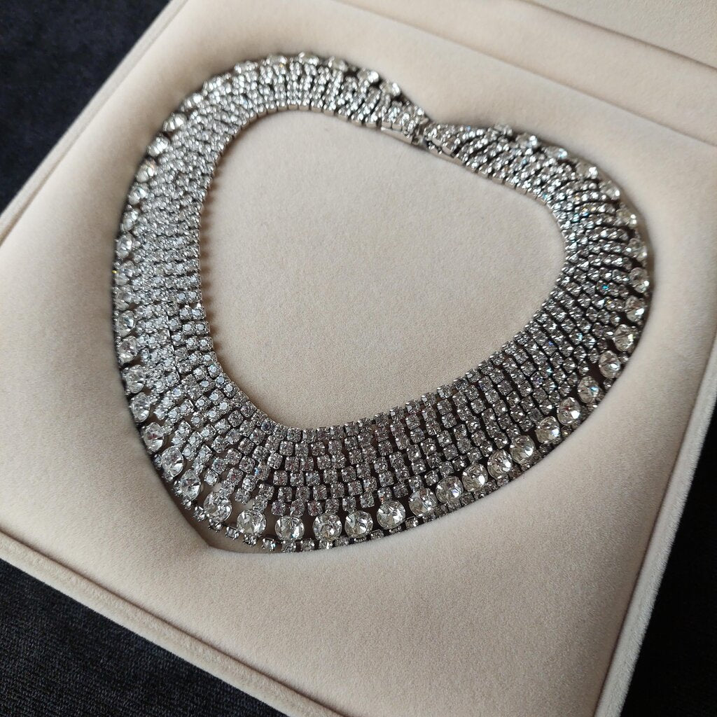 1950s Kramer New York Choker Rhinestone Pave Bridal Necklace 13.5" L