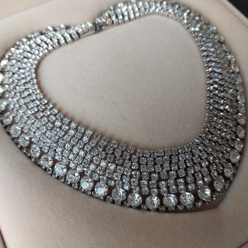 1950s Kramer New York Choker Rhinestone Pave Bridal Necklace 13.5" L