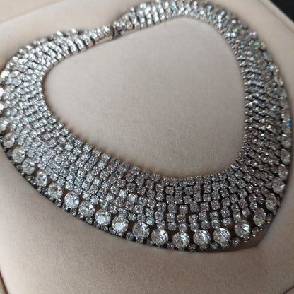 1950s Kramer New York Choker Rhinestone Pave Bridal Necklace 13.5" L
