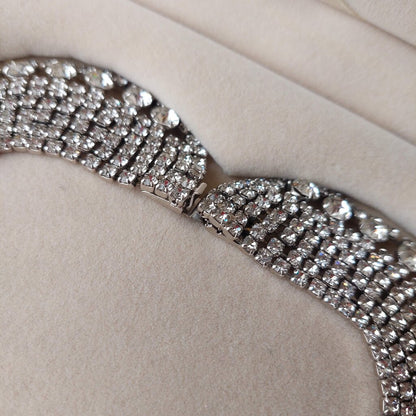 1950s Kramer NY Choker Rhinestone Pave Bridal Necklace 13.5"L - Prof. Repair