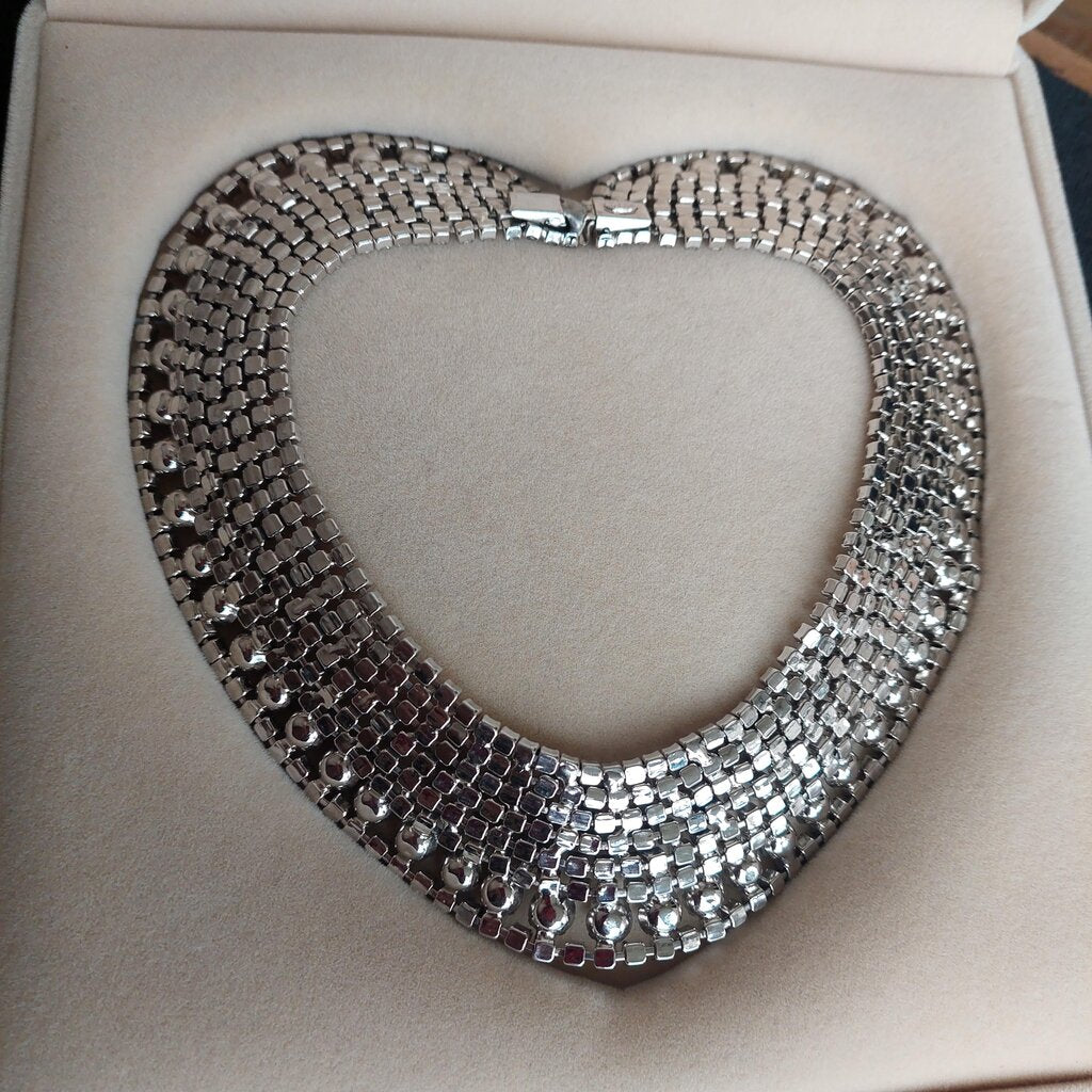 1950s Kramer New York Choker Rhinestone Pave Bridal Necklace 13.5" L