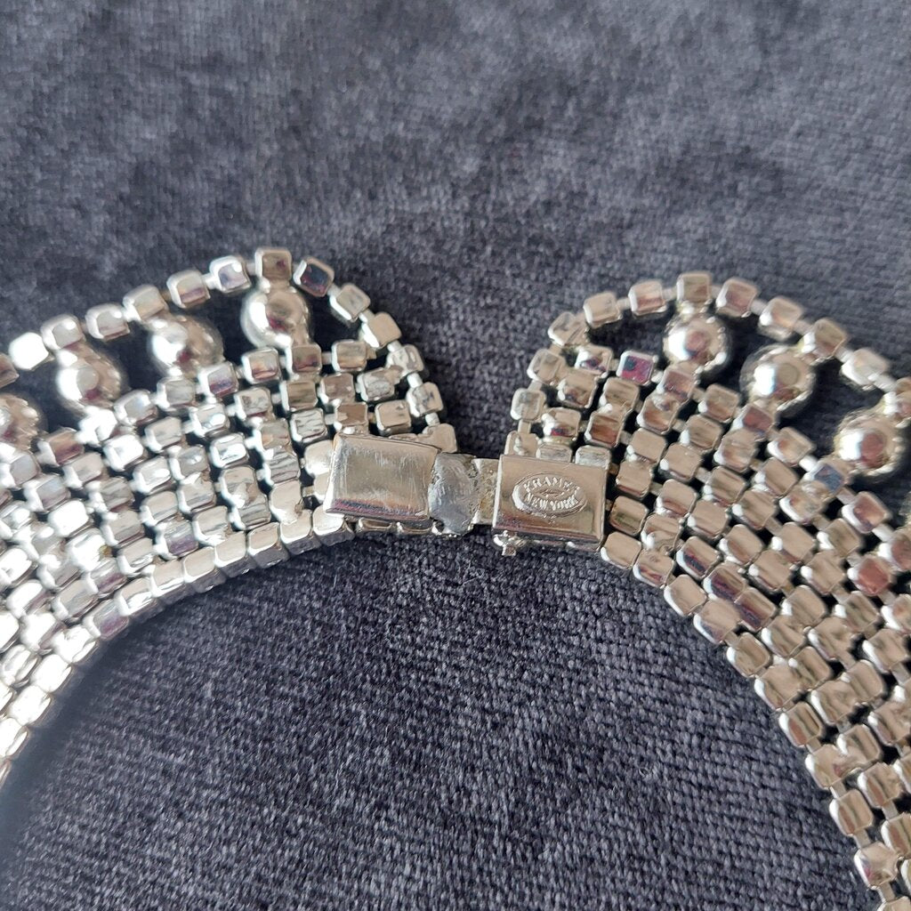 1950s Kramer New York Choker Rhinestone Pave Bridal Necklace 13.5" L