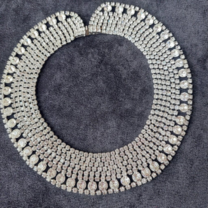 1950s Kramer New York Choker Rhinestone Pave Bridal Necklace 13.5" L