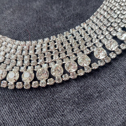 1950s Kramer New York Choker Rhinestone Pave Bridal Necklace 13.5" L