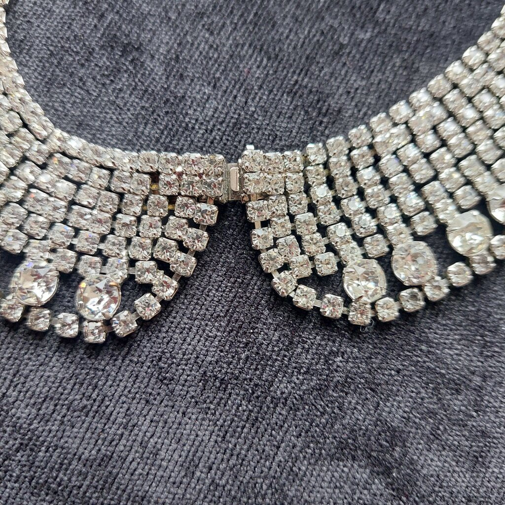 1950s Kramer New York Choker Rhinestone Pave Bridal Necklace 13.5" L