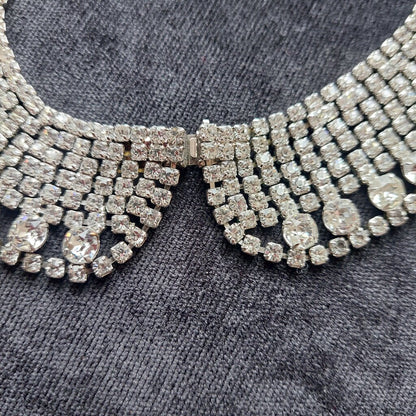 1950s Kramer NY Choker Rhinestone Pave Bridal Necklace 13.5"L - Prof. Repair