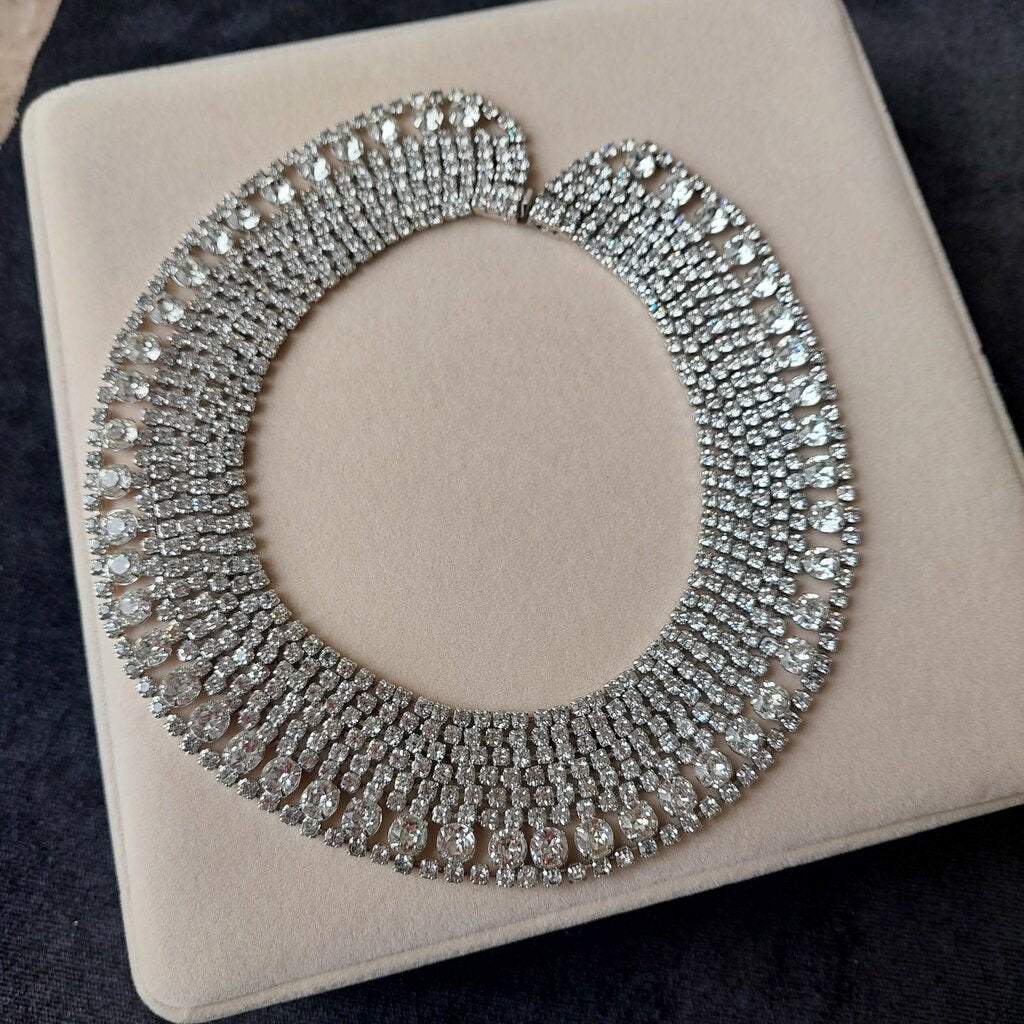 1950s Kramer New York Choker Rhinestone Pave Bridal Necklace 13.5" L