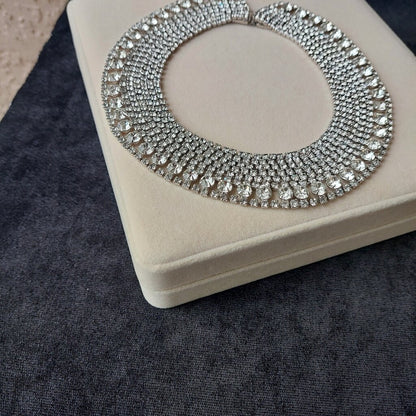 1950s Kramer New York Choker Rhinestone Pave Bridal Necklace 13.5" L