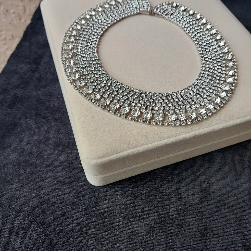 1950s Kramer NY Choker Rhinestone Pave Bridal Necklace 13.5"L - Prof. Repair