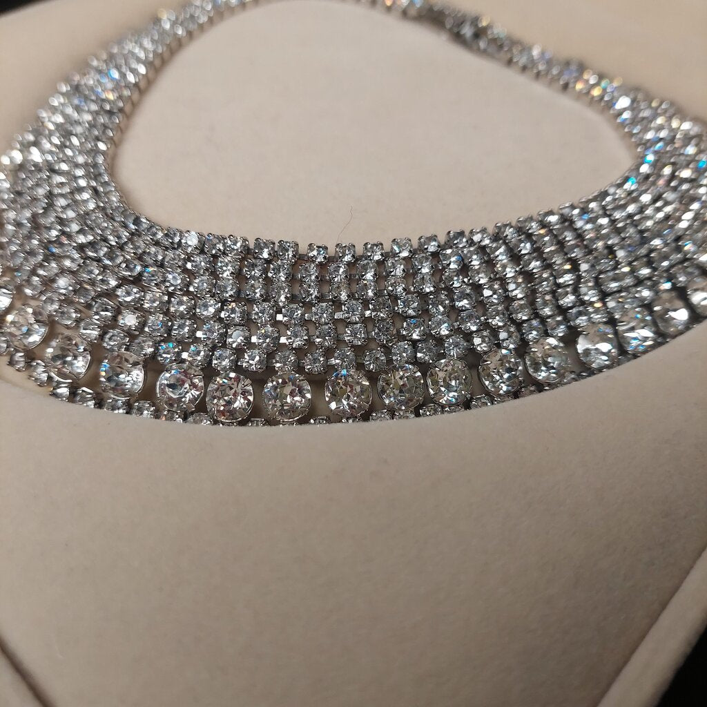 1950s Kramer New York Choker Rhinestone Pave Bridal Necklace 13.5" L
