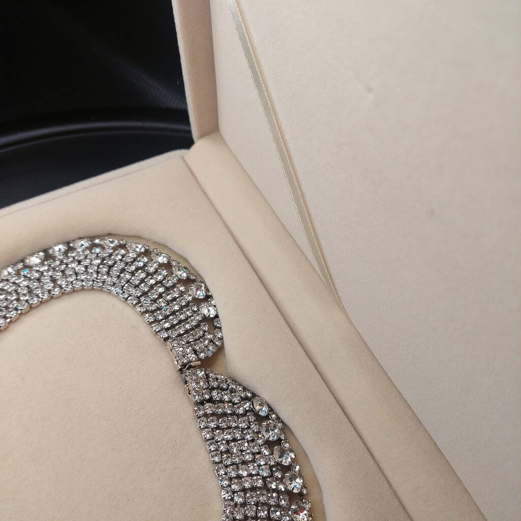 1950s Kramer New York Choker Rhinestone Pave Bridal Necklace 13.5" L