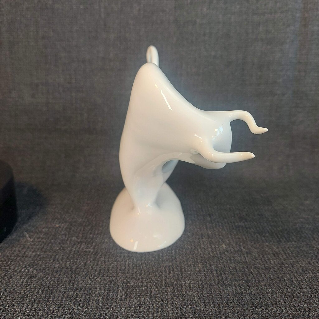 Royal Dux Czechoslovakia Porcelain Bull Figurine No. 836 | Minimalist Glossy White Standing Bull | Pink Triangle Mark