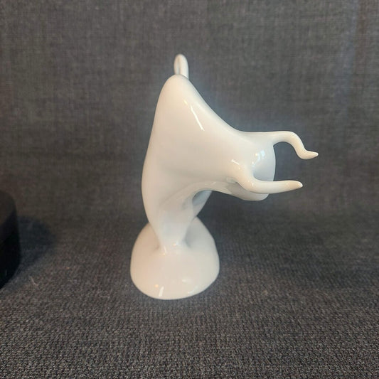Royal Dux Czechoslovakia Porcelain Bull Figurine No. 836 | Minimalist Glossy White Standing Bull | Pink Triangle Mark
