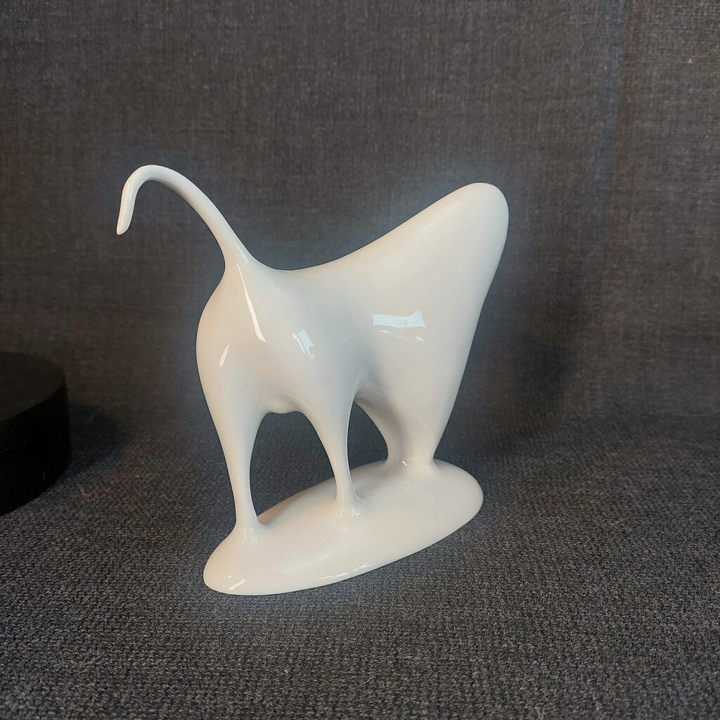 Royal Dux Czechoslovakia Porcelain Bull Figurine No. 836 | Minimalist Glossy White Standing Bull | Pink Triangle Mark