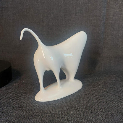 Royal Dux Czechoslovakia Porcelain Bull Figurine No. 836 | Minimalist Glossy White Standing Bull | Pink Triangle Mark