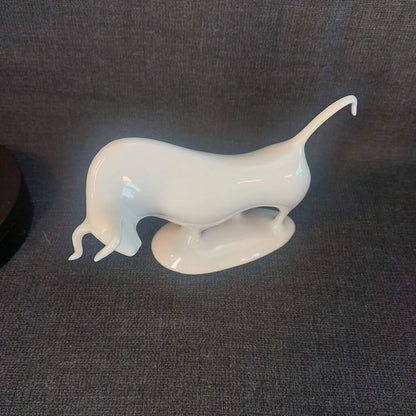 Royal Dux Czechoslovakia Porcelain Bull Figurine No. 836 | Minimalist Glossy White Standing Bull | Pink Triangle Mark