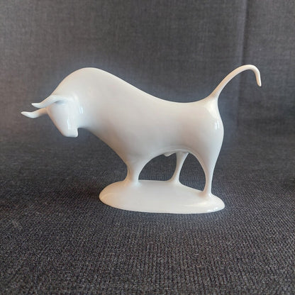 Royal Dux Czechoslovakia Porcelain Bull Figurine No. 836 | Minimalist Glossy White Standing Bull | Pink Triangle Mark