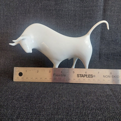 Royal Dux Czechoslovakia Porcelain Bull Figurine No. 836 | Minimalist Glossy White Standing Bull | Pink Triangle Mark