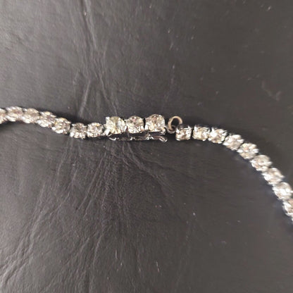 1950s Vintage Rhinestone Necklace Pear Baguette Crystal Fish Hook Clasp 16"