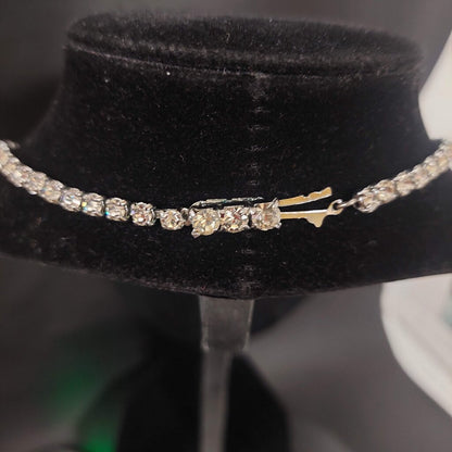 1950s Vintage Rhinestone Necklace Pear Baguette Crystal Fish Hook Clasp 16"
