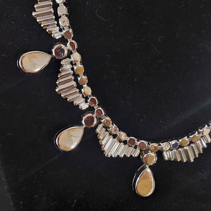 1950s Vintage Rhinestone Necklace Pear Baguette Crystal Fish Hook Clasp 16"