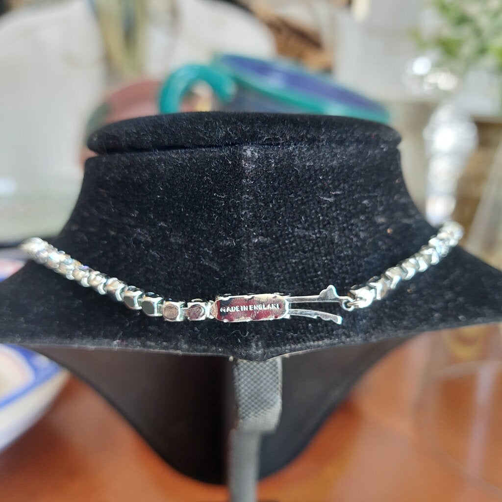 1950s Vintage Rhinestone Necklace Pear Baguette Crystal Fish Hook Clasp 16"
