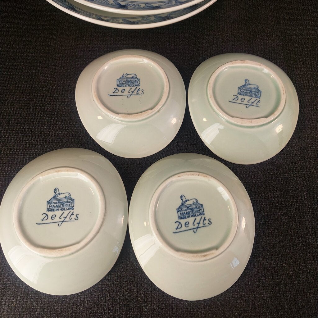 Vintage Delft Blue Petrus Regout Maastricht Oval Dish Set of 6 | Hand-Signed Delfts Holland | Floral Urn Pattern | 1950s-70s