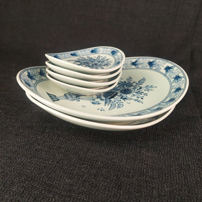 Vintage Delft Blue Petrus Regout Maastricht Oval Dish Set of 6 | Hand-Signed Delfts Holland | Floral Urn Pattern | 1950s-70s