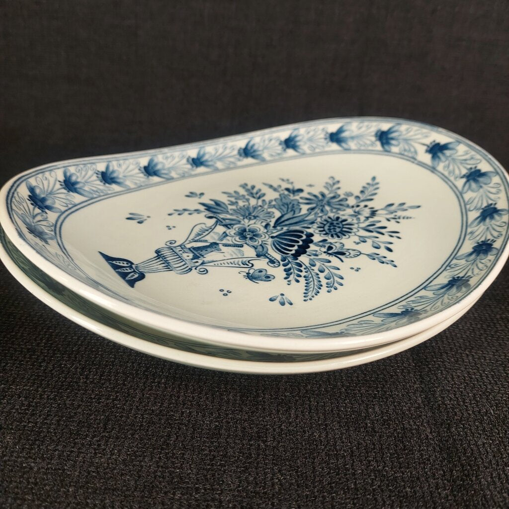 Vintage Delft Blue Petrus Regout Maastricht Oval Dish Set of 6 | Hand-Signed Delfts Holland | Floral Urn Pattern | 1950s-70s