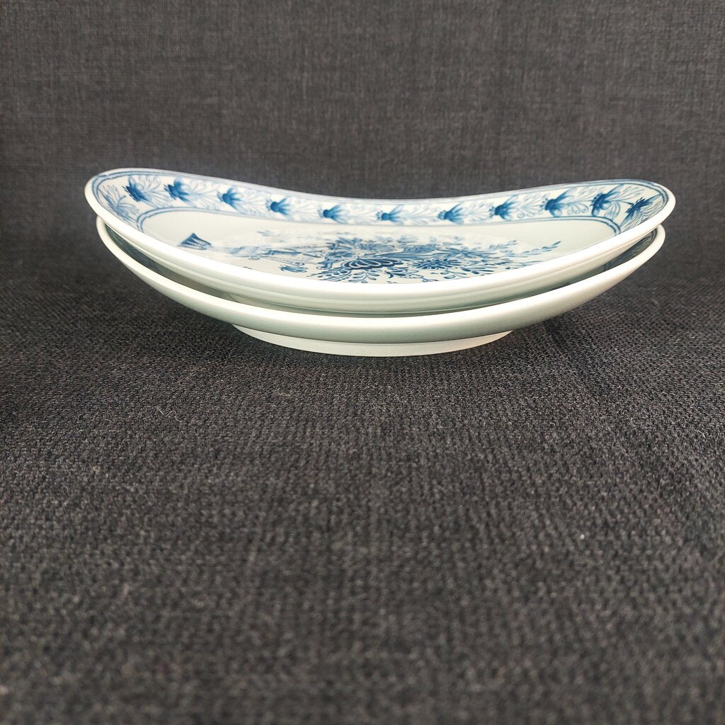 Vintage Delft Blue Petrus Regout Maastricht Oval Dish Set of 6 | Hand-Signed Delfts Holland | Floral Urn Pattern | 1950s-70s