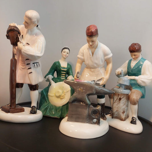 Lot of 4 Royal Doulton Williamsburg Figurines Blacksmith, Wigmaker, Lady, Silversmith