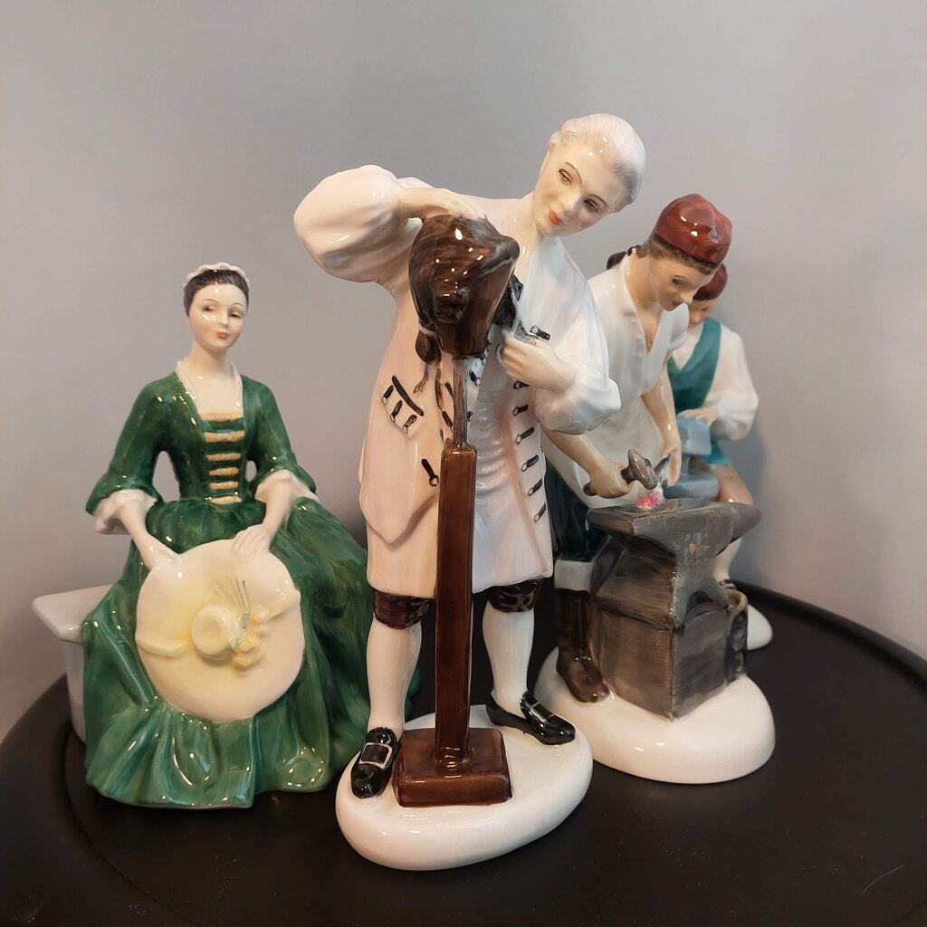 Lot of 4 Royal Doulton Williamsburg Figurines Blacksmith, Wigmaker, Lady, Silversmith