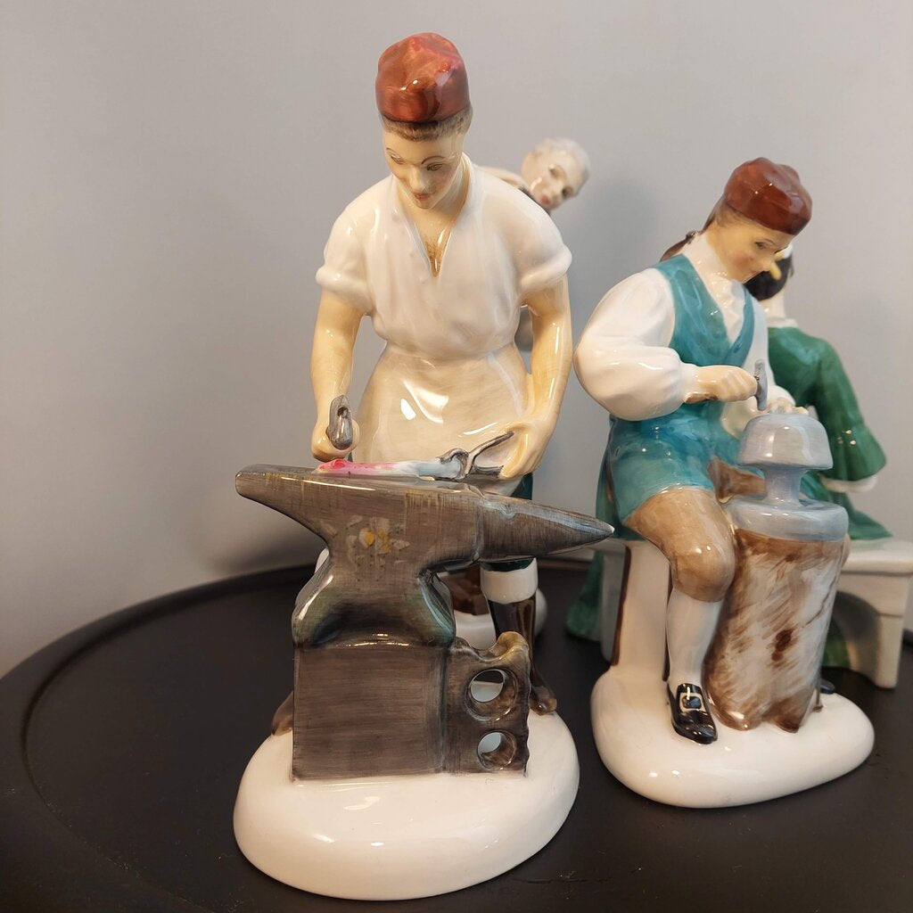 Lot of 4 Royal Doulton Williamsburg Figurines Blacksmith, Wigmaker, Lady, Silversmith
