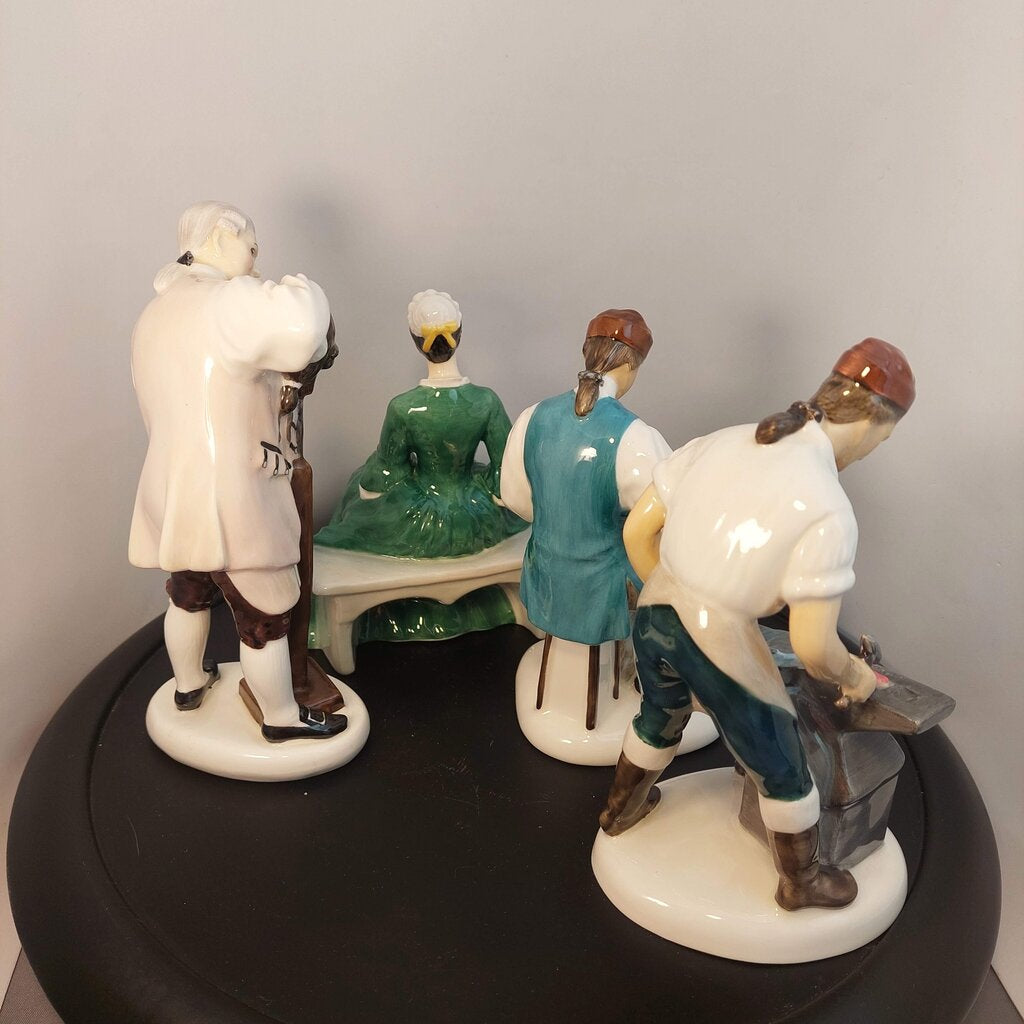 Lot of 4 Royal Doulton Williamsburg Figurines Blacksmith, Wigmaker, Lady, Silversmith