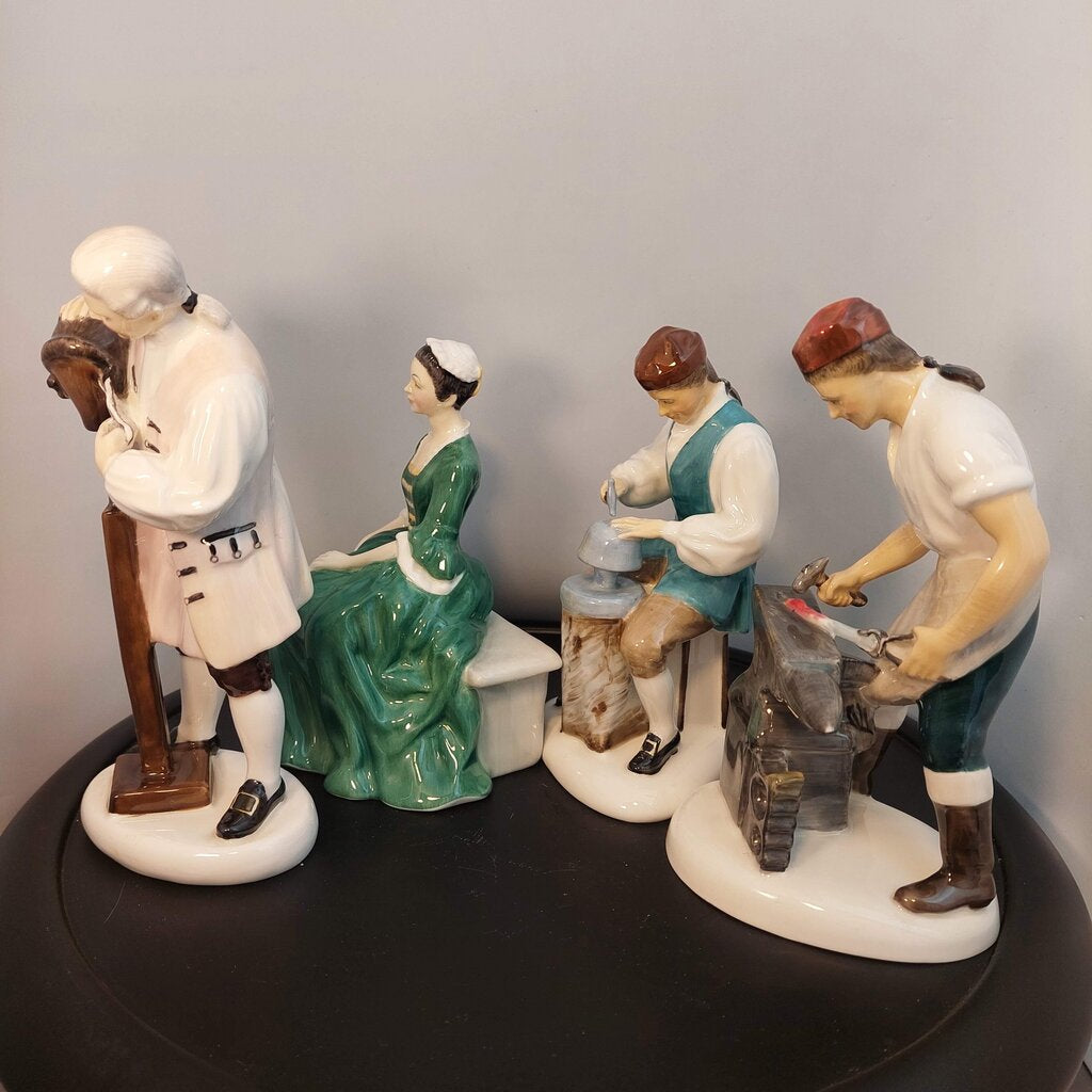 Lot of 4 Royal Doulton Williamsburg Figurines Blacksmith, Wigmaker, Lady, Silversmith