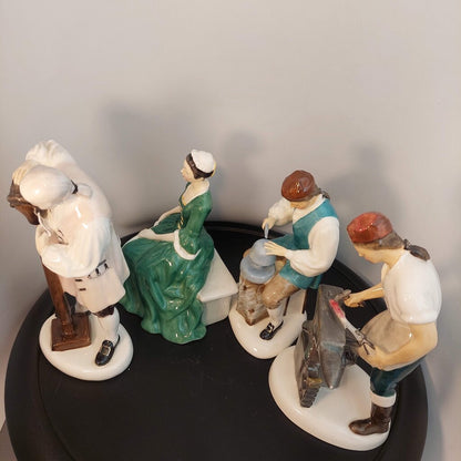 Lot of 4 Royal Doulton Williamsburg Figurines Blacksmith, Wigmaker, Lady, Silversmith