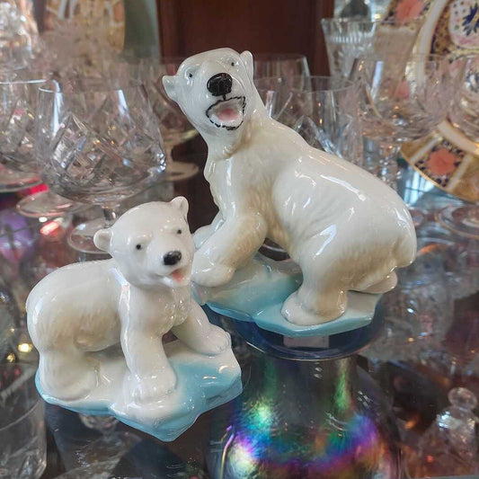 RARE WADE WHIMSIES Blow Up Polar Bear Mother and Baby Figurines 1962-63