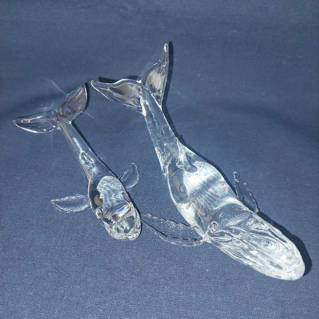 JUPITER NIELSEN Flamework Art Glass Mother and Calf HUMPBACK WHALE Figurines