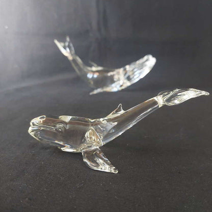 JUPITER NIELSEN Flamework Art Glass Mother and Calf HUMPBACK WHALE Figurines