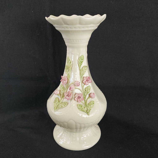 1996 Belleek Pottery Signed Leighann Applied Cherry Blossom Vase